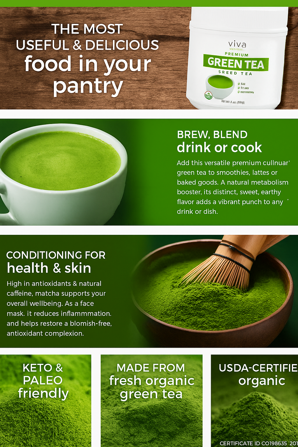 Amazon A+ Content for Organic Green Tea - Health Benefits Infographic